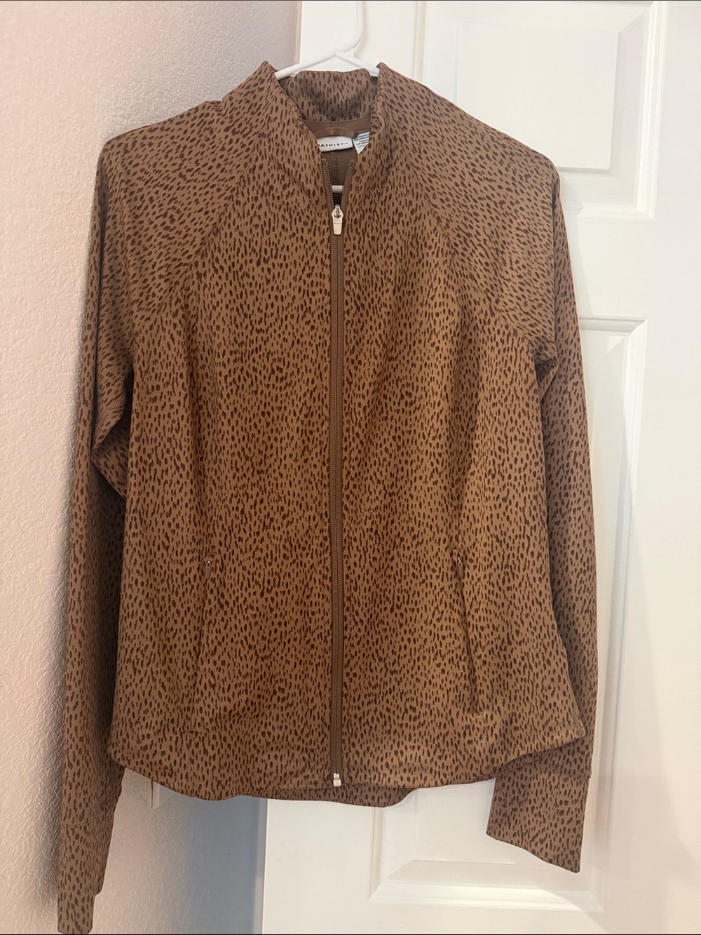 Athleta Brown Microprint Zip Bomber Jacket